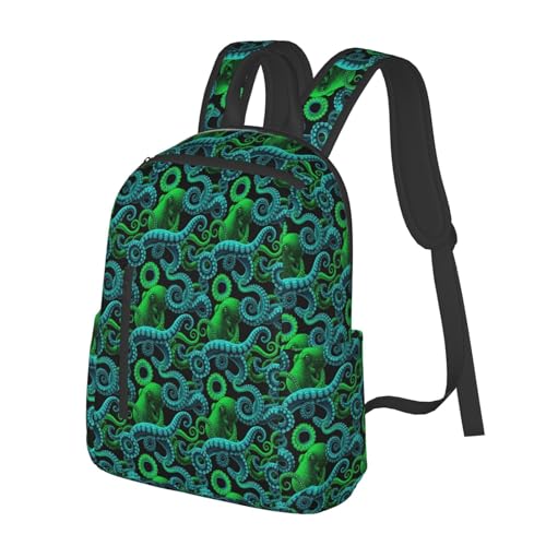 Travel Daypack Green Watercolor Octopus, Quick-Access Pocket, Side Bottle Holder, for Active Adults - color: Picture (50)
