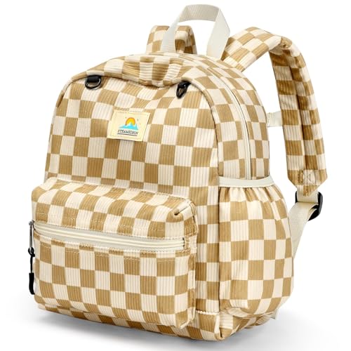 STEAMEDBUN Corduroy Toddler Backpack for Girls 2-4: Kids backpack for Boys Girls - 12 inch Preschool Kindergarten Backpacks - Checkered - color: Brown Checkered Corduroy, size: MINI-12"H(not fit folder)