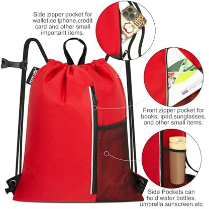 HOLYLUCK Drawstring Backpack Gym Bag For Men Women, String Beach Swim Sports Backpack - color: Red, style: Standard Drawstring