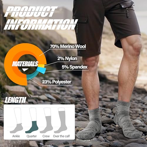 ANTSANG 6 Pairs Merino Wool Quarter Ankle Hiking Running Socks Compression Thermal Thick Cushion Socks for Women Men - color: Gray Series, size: Medium