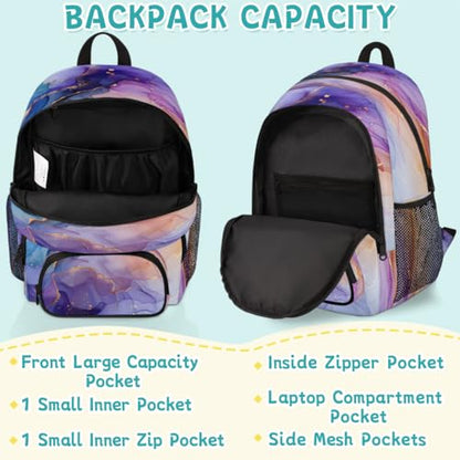 Purple Blue and Gold Marble Laptop Backpack for Women Men, 18.3 Inch Travel Work Backpacks, Abstract Modern Waterproof Computer Casual Daypack Nurse Teacher Bags - color: Multicolor 11
