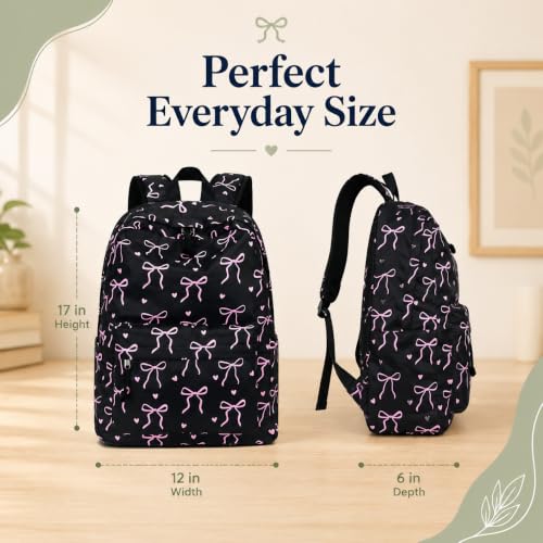 Bluboon School Backpack for Teen Girls Women Laptop Backpack College Bookbags Middle School Travel Work Commuter Back Pack - color: Black Base Pink Bow & Heart