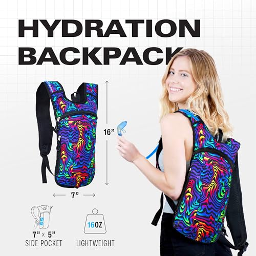 Sojourner Rave Hydration Pack - Hydration Backpack - Hydropack with 2L Bladder - Water Backpack for Festivals, Hiking, Running, Biking and More - color: Neon Tiger