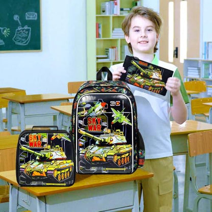 HPJGD 3PCS Tank Backpack for Kids, Water Resistant Boys Bookbag Set with Lunch Box, Cool School Bag for Elementary Preschool Toddler - Green Tank - color: Cool Uv Printed Mighty Tank Green