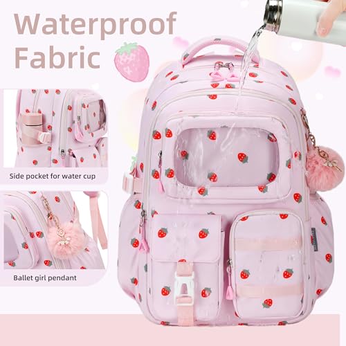 AO ALI VICTORY Backpack for Girls with Lunch Bag Kids School Bags for Elementary Middle School Students Cute Bookbag (strawberry) - color: Strawberry