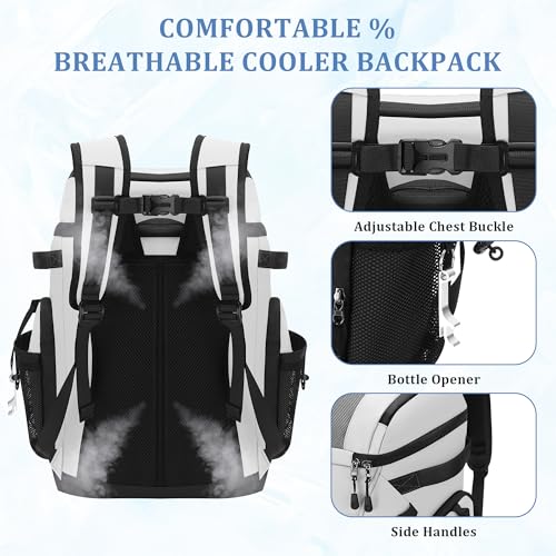 30L Cooler Backpack for Men Women, Leak Proof & Waterproof, Double Decker Insulated Backpack Cooler for Beach Camping Picnic (7.93 Gal, 48 Can) - color: White