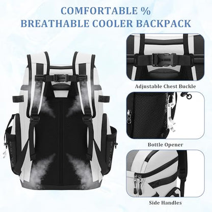 30L Cooler Backpack for Men Women, Leak Proof & Waterproof, Double Decker Insulated Backpack Cooler for Beach Camping Picnic (7.93 Gal, 48 Can) - color: White