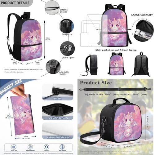 Kids' Backpacks 3 PCS School-Bag Cute Cartoon Axolotl Backpack for Girls 17 Inch Bookbag with Lunch Bag Pencil Case Set Travel Daypack Satchel with Adjustable Strap - color: Axolotl Pink