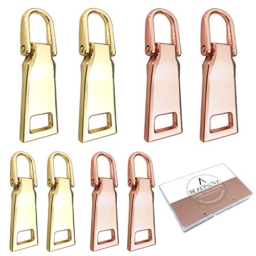 BEADNOVA Zipper Pull Replacement Repair Metal Zipper Pull Tab for Luggage Suitcase Backpack Jacket Bags Coat Boots (Gold Color Assorted, Size 3and 5, 8 Piece) - color: Gold-8P