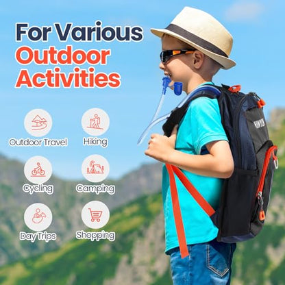 Shinylin 2 Pcs Kids Hydration Backpack with 1.5L Water Bladder Lightweight Kids Hiking Backpack Water Rucksack for Boys Girls Climbing Running - color: Blue, Black, style: Classic