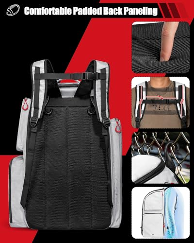 Smasrob Football Equipment Bag, Football Backpack, Football Gear Bag | Separate Shoe Compartment, Insulated Pocket and Fence Hooks, for Adult and Youth - color: Grey