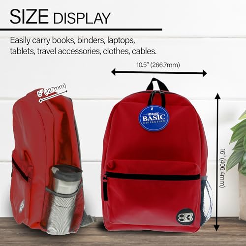 BAZIC 1039 Basic Backpack, Burgundy, 16" - color: Burgundy, size: 16"