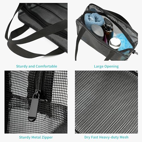 REDSINDA Mesh Shower Caddy Bag for Bathroom Gym Camping Portable Travel Mesh Toiletry Bag for Women Men - color: Large Black