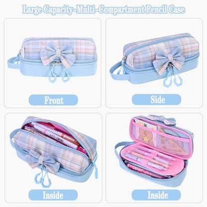 NSEQB Girls Backpack,Kids School Backpack With Lunch Box Pencil Case Set,Cute Childrens Schoolbag For Girls - color: Blue-3PCS