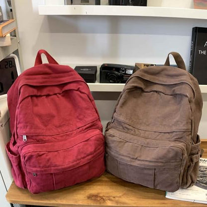 Burgundy Red Canvas Backpack for Women Retro Aesthetic Rucksack Basic Backpack for High School/College Students Travel Laptop Bag - color: Burgundy Red