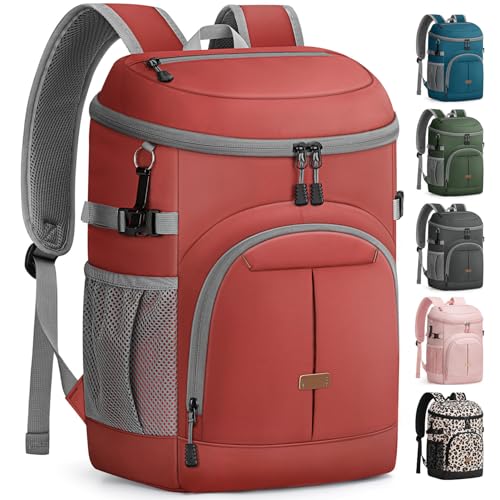 Pritent Cooler Backpack for Men Women Insulated Waterproof Backpack Cooler Leak Proof Cooler Bag Lightweight Lunch Backpack for Camping Beach Travel Picnic - color: Leather Coral, size: 45 Cans