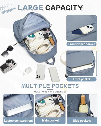 SEAFEW Blue School Backpack for Girls Boys, Small Waterproof Bookbag for Women Men, College Student School Bag, Lightweight Travel Rucksack Casual Daypack,Laptop Backpacks - color: Blue
