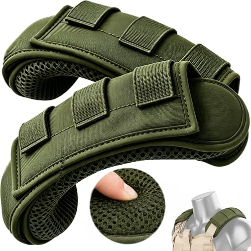 1 Pair Tactical Backpack Shoulder Pads, Thick Shoulder Cushion for Heavy Backpacks Plate Carrier & Rucksack, Fits Straps Up to 2.5", Breathable 3D Mesh, Hook & Loop Fastener, Rucking Hiking & Military - color: Green