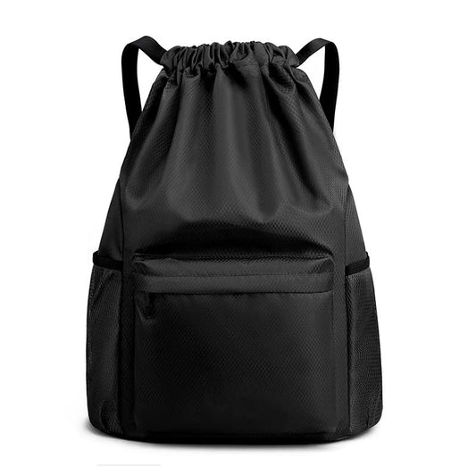Drawstring Backpack Bag, Waterproof Draw String Back Sack with Zipper Pocket, Gym Drawstring Backpack Swimming Bag for Men Women, Pack of 1, Black - color: Coal Black, style: Backpack C