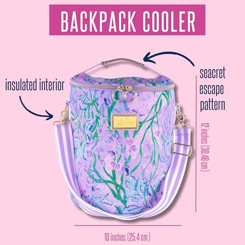 Lilly Pulitzer Insulted Backpack Cooler Large Capacity, Pink/Blue Portable Soft Cooler Bag for Picnics, Beach, Pool, Hiking, Seacret Escape