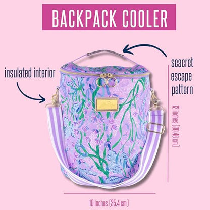 Lilly Pulitzer Insulted Backpack Cooler Large Capacity, Pink/Blue Portable Soft Cooler Bag for Picnics, Beach, Pool, Hiking, Seacret Escape