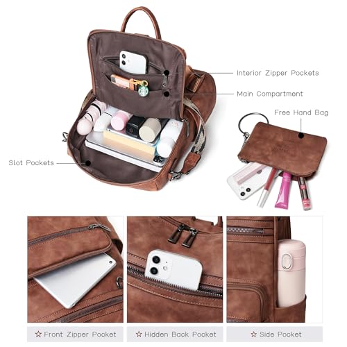 Shrrie Backpack Purse for Women Leather Fashion Designer Backpack Convertible Shoulder Satchel Bag for Travel College Work - color: 1-2-nubuck Brown