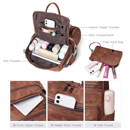 Shrrie Backpack Purse for Women Leather Fashion Designer Backpack Convertible Shoulder Satchel Bag for Travel College Work - color: 1-2-nubuck Brown