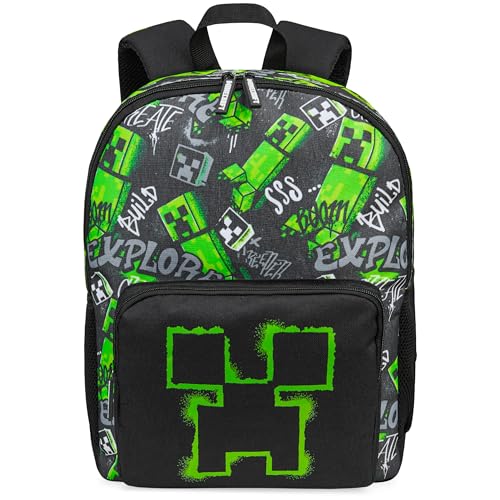 Minecraft Backpacks for Kids Creeper Boy Bag with Zipped Pockets Adjustable Straps Kids Bag for Gaming Travel and School Backpack Boy Gifts (Black, 15.74x11.41x6.69inch) - color: Black, size: 18x12.6x6.3 inches