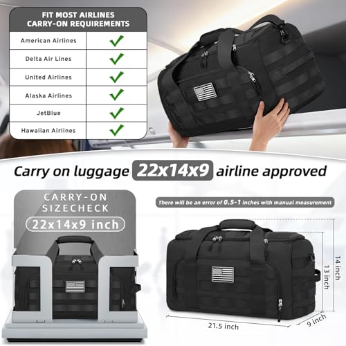 ZOMFELT Tactical Gym Bags for Men, 22x14x9 Carry On Luggage Duffle Bag for Travel, 3-in-1 Sports Basketball Soccer Bag with Removable Dividers & Shoe Compartment, Weekender Overnight Travel bag, Black - size: Medium