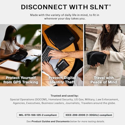 SLNT Essentials Tech Organizer with Faraday Phone Sleeve & RFID-blocking Pocket - Signal-shielding Storage Case for Phone & Accessories, Passport, Credit Cards - Lockable D-ring, Water-resistant - style: Phone Organizer