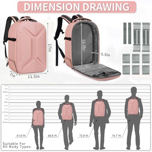 TORIBIO Camera Backpack, Hardshell DSLR/SLR/Mirrorless Photography Camera Bag with Rain Cover, Waterproof Hard Shell Camera Case with Tripod Holder & 15.6" Laptop Compartment - color: Pink