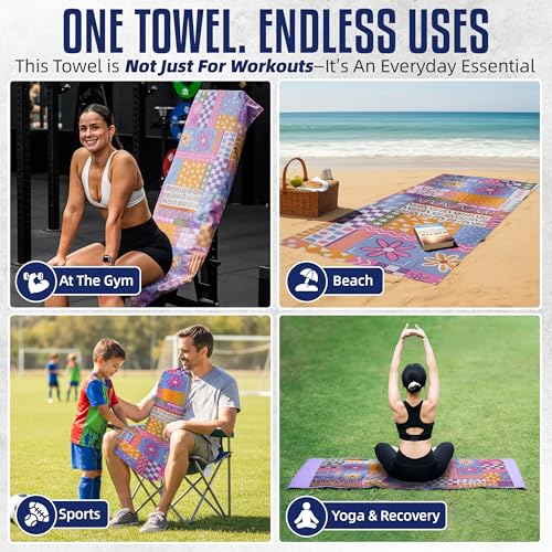 CHEEKY WINX Hooded Microfiber Gym Towel – Highly Absorbent Car Seat Towel with Carry Bag – Double-Sided Sweat Towel, Reversible, Quick Dry & Sand-Resistant Fabric, Patchwork, 130 x 60cm - color: Patchwork