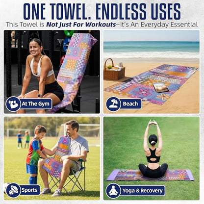 CHEEKY WINX Hooded Microfiber Gym Towel – Highly Absorbent Car Seat Towel with Carry Bag – Double-Sided Sweat Towel, Reversible, Quick Dry & Sand-Resistant Fabric, Patchwork, 130 x 60cm - color: Patchwork