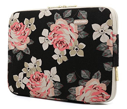 KAYOND Black Rose Patten Canvas Water-Resistant 13.3 Inch Laptop Sleeve - size: 13-13.3Inch