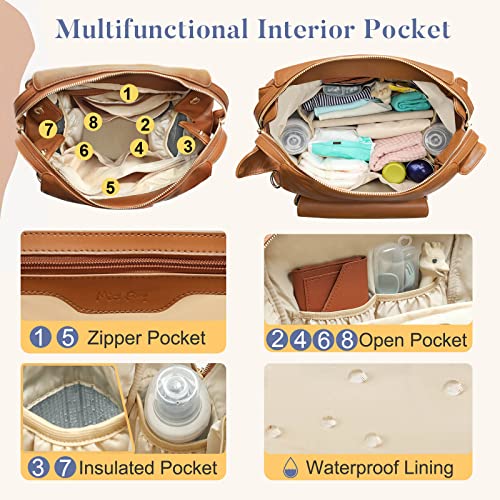 miss fong Diaper Bag Backpack Baby Diaper Bag for Girls and Boys, Leather Purse with 13 Pockets Diaper Bag Organizer,Changing Pad,Stroller Straps,4 Insulated Pockets - color: Brown