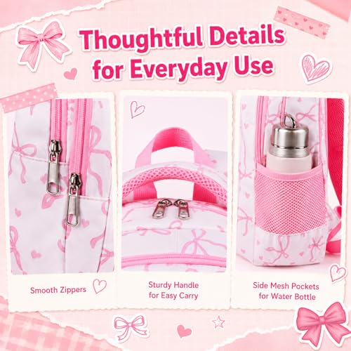 LEDAOU Girls Boys Backpack with Lunch Box, 3-Piece School Bookbag Set - color: Pink Bow
