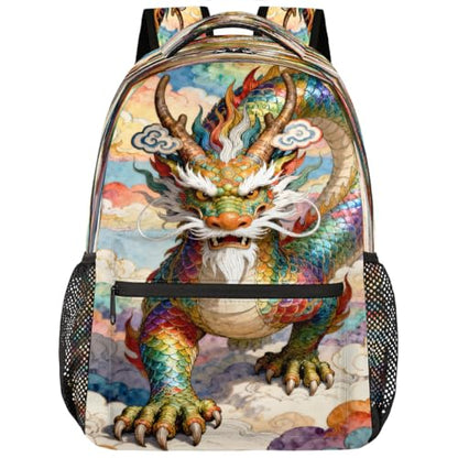 Dragon Kids Backpack for Girl Boy Waterproof Kids Back Pack | Animal Rainbow School Bookbag Women Men Lightweight Rucksack Casual Daypack Carry On Bag for Work Hiking Camping Gym Travel - color: Animal Dragon Rainbow