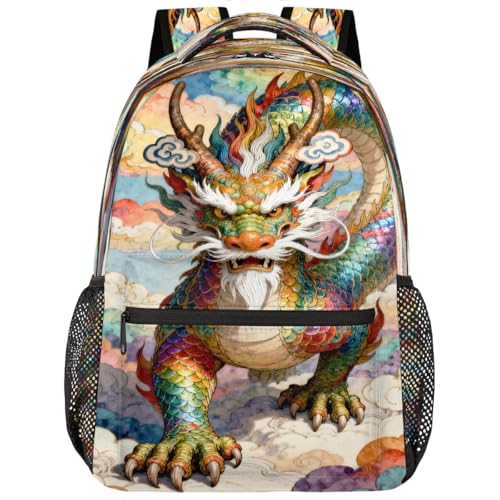 Dragon Kids Backpack for Girl Boy Waterproof Kids Back Pack | Animal Rainbow School Bookbag Women Men Lightweight Rucksack Casual Daypack Carry On Bag for Work Hiking Camping Gym Travel - color: Animal Dragon Rainbow