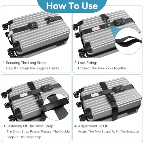 Travel Inspira TSA Accepted Luggage Straps Cross Belt for 20-28 Inch Suitcases Adjustable 103-200cm (40-79 Inch) Nylon Webbing with ABS Quick Release Buckle - color: Cross Black-New