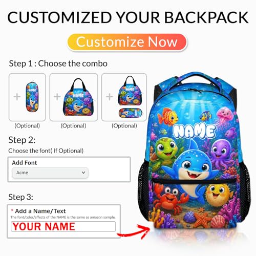 Personalized Backpack for Kids Toddlers Custom Bookbag for Boys Girls Unisex, Cute Fun Sea Animal School for Kindergarten Preschool Elementary - color: Blue