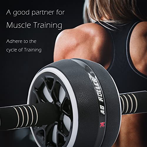 AB Wheel Roller, Exercise Abdominal Wheel Fitness for Gym & Home, Work-out Strength-Training Equipment with Knee Pad - color: Black