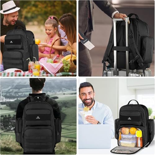 MATEIN Lunch Backpack for Men Work, 15.6 Inch Tactical Backpack with Lunch Compartment, Large Laptop Backpacks with Insulated Cooler Bag for Travel Beach Camping Picnic Hiking, Black - color: Black
