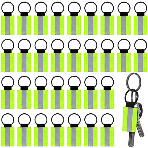 MTLEE 30 Pieces Double Sided Reflective Keychain Label High Visibility Backpack Zipper Pulls Nylon Reflectors Tags Reflective Gear Safety Backpack Tag for Adults Jacket Schoolbag Purse Dog Collar