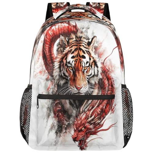 Dragon Tiger Kids Backpack for Girl Boy Waterproof Kids Back Pack | Animals Art School Bookbag fit Women Men Lightweight Rucksack Casual Daypack Carry On Bag for Work Hiking Camping Gym Travel - color: A:color 3