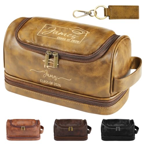 Graduation Gift for Him Personalized Toiletry Bag for Men with Hanging Hook, 3D Engraved Personalized Gifts for Men Son Boyfriend College High School Graduate, Luxury Shaving Kit Grooming Organizer - color: Graduation Collection