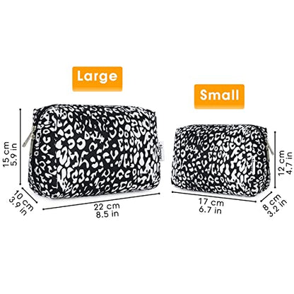 Narwey Cute Cheetah Makeup Bag Travel Cosmetic Bag Organizer Toiletry Bag Make Up Bags with Compartments for Women (Large, Black Leopard-1) - color: Black Leopard-1, style: Large