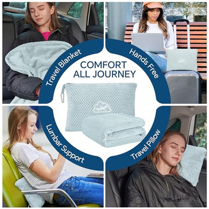 BEDELITE Travel Blanket with Bag, Ultra-Soft Jacquard Fleece Blanket with Luggage Sleeve & Backpack Clip, Airplane Blanket Travel Essentials, Blue - color: Blue