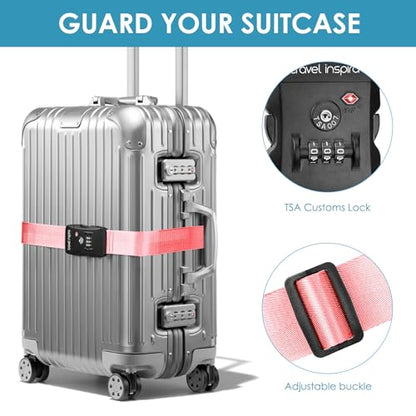 Travel Inspira Luggage Straps for Suitcases with TSA Lock, Protect Your Luggage Anti-Burst, High Visibility Color, Easy to Identify Luggage Adjustable Heavy Duty Belt for 20-28 Inch Suitcases - color: Pink
