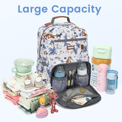 Diaper Bag Backpack, Large Baby Nappy Bags with Portable Changing Pad for Boys and GirlsMultifunction Travel Baby Bag for Moms Dads, Shower Gifts Waterproof and Stylish - color: Animal Beige