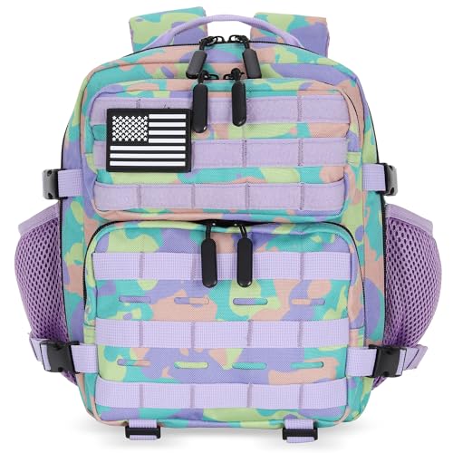 9L Mini Tactical Backpack for Men and Women Tactical Backpack Small for Hiking Small Tactical Bag Fitness Pack - color: Purple Green and Yellow